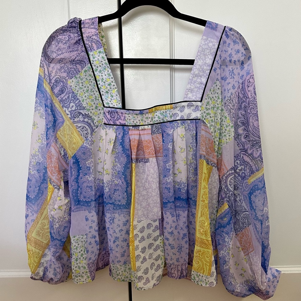 Asos Design Patchwork Pattern Blouse - Us Size 8 - image 1